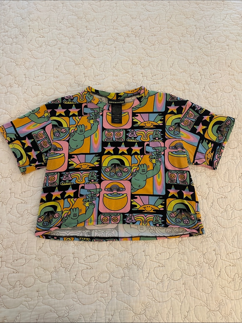 Nooworks crop T-shirt in out-of-print comic book print. Size small.